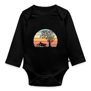 MOTORCYCLE OFF-ROAD SUNSET BIKE - Organic Longsleeve Baby Bodysuit - black - Front