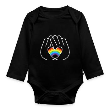 CSD LGBT Hände formen Regenbogen Herz Pride - Baby Bio-Langarm-Body - Schwarz - Vorne