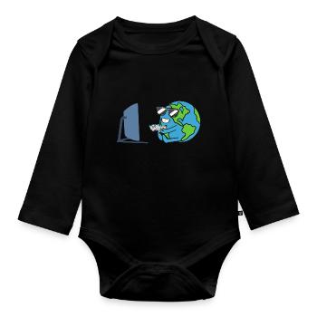 Erde Gamer Earth Day Umwelt Tag Der Erde - Baby Bio-Langarm-Body - Schwarz - Vorne