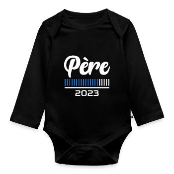 Père 2023 Cadeau Futur Papa 2023 Annonce Grossesse - Body Bébé bio manches longues - noir - Devant