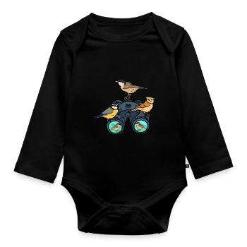 Vogelbeobachtung Vogelfreund Fernglas Ornithologe - Baby Bio-Langarm-Body - Schwarz - Vorne