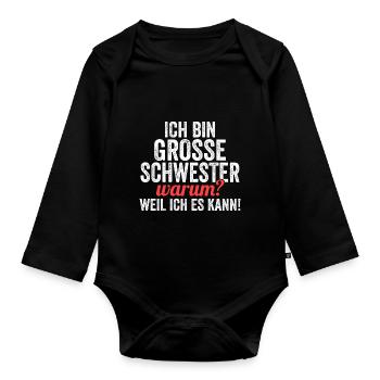 Geschwister Familie Schwestern Schwester - Baby Bio-Langarm-Body - Schwarz - Vorne