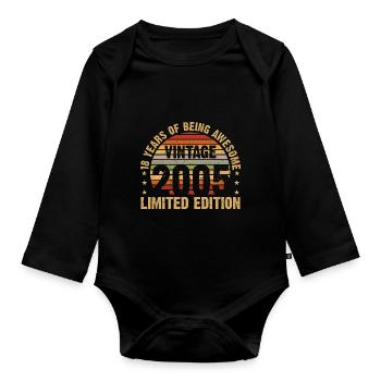 18 years old Vintage 2005 Limited Edition 18. - Organic Longsleeve Baby Bodysuit - black - Front