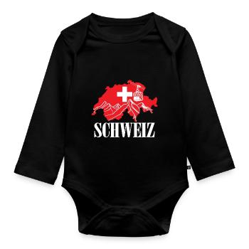 Schweiz Karte Swiss Flag - Schweiz - Baby Bio-Langarm-Body - Schwarz - Vorne
