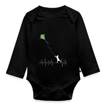 Lenkdrachen Drachen Herzschlag Drachenfliegen - Baby Bio-Langarm-Body - Schwarz - Vorne