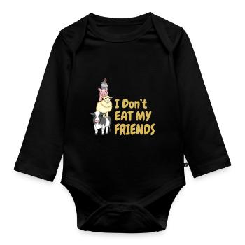 Je ne mange pas mes amis Bien-être animal Végétalien - Body Bébé bio manches longues - noir - Devant