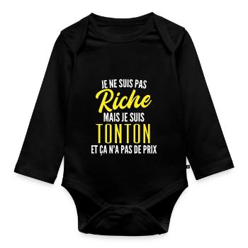 pas riche mais tonton / cadeau humour tonton - Body Bébé bio manches longues - noir - Devant