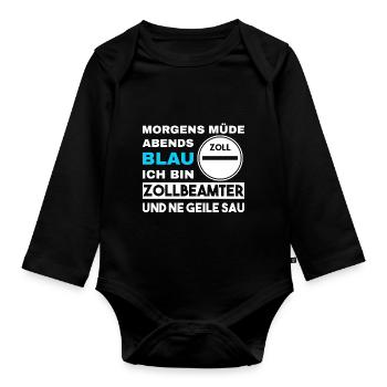 Morgens Müde Abends Blau Zollbeamter - Baby Bio-Langarm-Body - Schwarz - Vorne