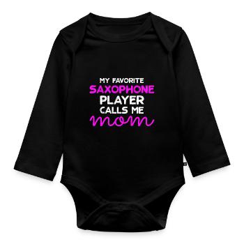 Saxophonspieler Mutter Tochter - Baby Bio-Langarm-Body - Schwarz - Vorne