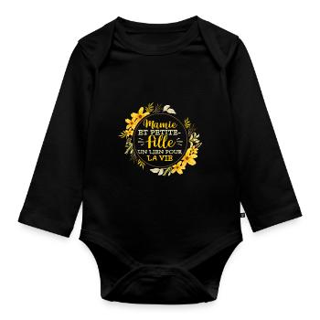 Petits-Enfants Mamie Petite Fille Cadeau - Body Bébé bio manches longues - noir - Devant