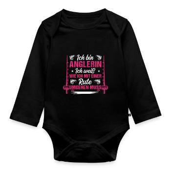 Anglerin Angeln Frau - Baby Bio-Langarm-Body - Schwarz - Vorne