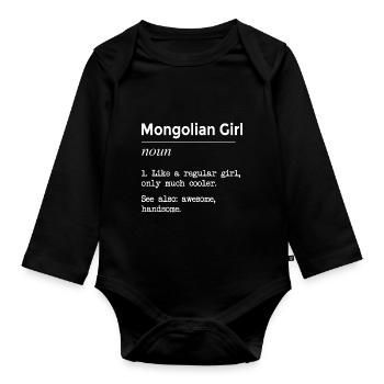 Mongolian Girl Funny Definition - Organic Longsleeve Baby Bodysuit - black - Front