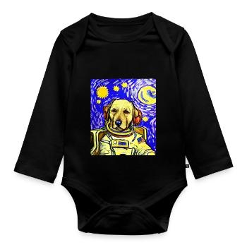 Astronaut Dog Van Gogh - Organic Longsleeve Baby Bodysuit - black - Front