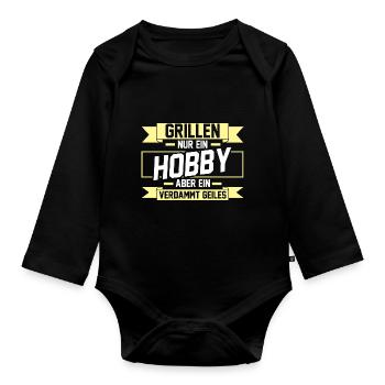 Grillparty Grillmeister Grill Grillen - Baby Bio-Langarm-Body - Schwarz - Vorne