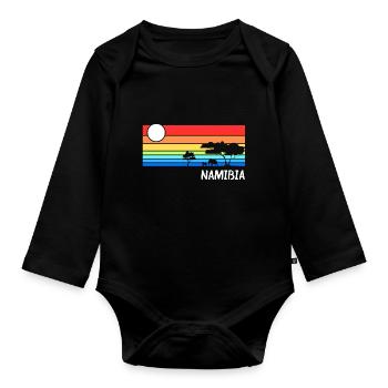 Namibia Afrika Savanne Safari Urlaub - Baby Bio-Langarm-Body - Schwarz - Vorne