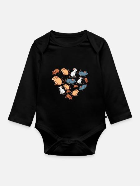 Herz Mäuse Maus - Baby Bio-Langarm-Body - Schwarz