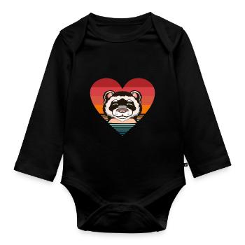Ferret Fans Vintage Heart Cute Men Retro - Baby Bio-Langarm-Body - Schwarz - Vorne