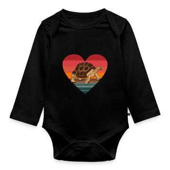 Retro Tortoise Turtle Reptile Vintage Heart - Organic Longsleeve Baby Bodysuit - black - Front
