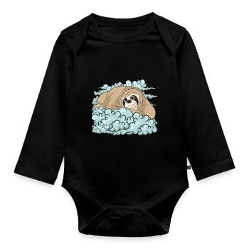 Lazy Zoo Animal Gift Cute Clouds Sloth - Organic Longsleeve Baby Bodysuit - black - Front