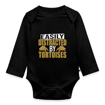 Reptile Turtle Funny Easily Distracted By Tortoise - Baby Bio-Langarm-Body - Schwarz - Vorne