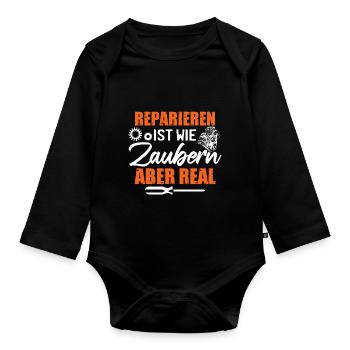 KFZ Mechaniker Humor Auto - Baby Bio-Langarm-Body - Schwarz - Vorne