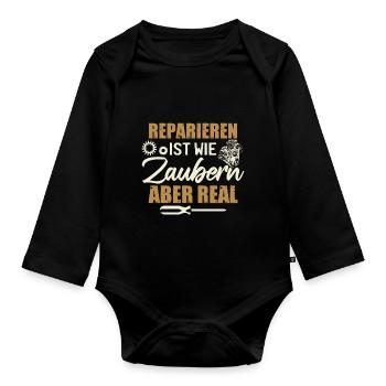 Mechaniker Lustige Auto Sprüche - Baby Bio-Langarm-Body - Schwarz - Vorne