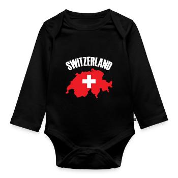 Suisse Carte Drapeau Suisse - Body Bébé bio manches longues - noir - Devant