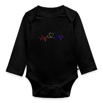 BATTEMENTS DE CŒUR LGBTQ+, MON CŒUR BAT QUEER - Body Bébé bio manches longues - noir - Devant