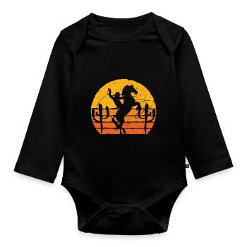 Texas Rodeo cadeau rétro coucher de soleil Cowboy - Body Bébé bio manches longues - noir - Devant