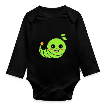 Raupen Insektenliebe Kleine Raupe - Baby Bio-Langarm-Body - Schwarz - Vorne