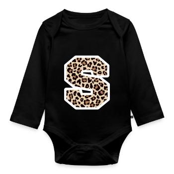 lettre S motif léopard -idée cadeau d’anniversaire - Body Bébé bio manches longues - noir - Devant