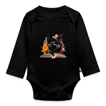 Bombay-Katze Lesen Buch - Baby Bio-Langarm-Body - Schwarz - Vorne