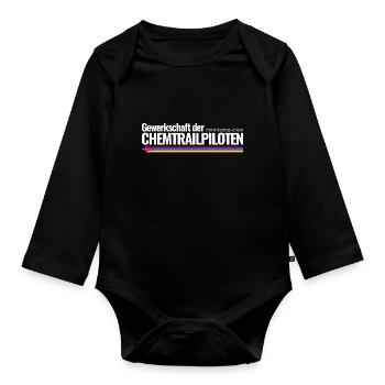 Mimikama Crew Gewerkschaft der Chemtrailpiloten - Baby Bio-Langarm-Body - Schwarz - Vorne