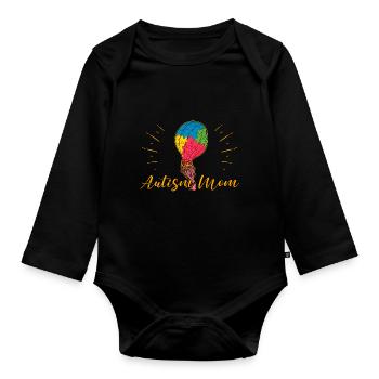 Autism Mom Luftballon Autist Puzzleteil - Baby Bio-Langarm-Body - Schwarz - Vorne