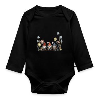 Waldbewohner Zwerg Zwerge Troll Märchen Kind - Baby Bio-Langarm-Body - Schwarz - Vorne
