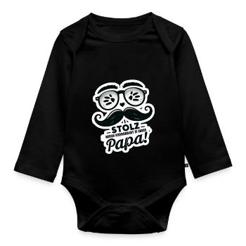 Father's Day Mustache - Organic Longsleeve Baby Bodysuit - black - Front