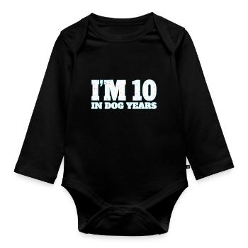 J’ai 10 ans en années de chien - Body Bébé bio manches longues - noir - Devant