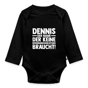 Prénom Dennis - Body Bébé bio manches longues - noir - Devant