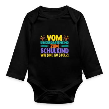Eltern Schulkind Grundschule Erste Klasse Einschul - Baby Bio-Langarm-Body - Schwarz - Vorne