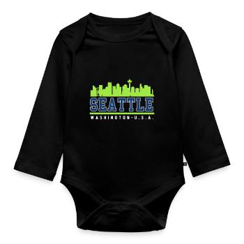 Seattle Skyline Washington usa - Organic Longsleeve Baby Bodysuit - black - Front