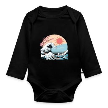 Big Wave Vaporwave Aesthetic 80s Anime Fashion - Baby Bio-Langarm-Body - Schwarz - Vorne