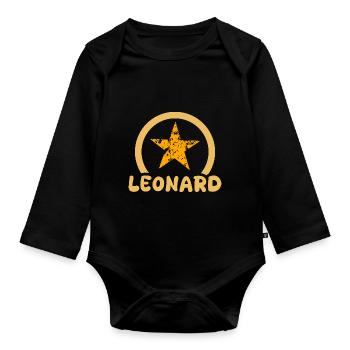Geschenk für Leonard - Baby Bio-Langarm-Body - Schwarz - Vorne