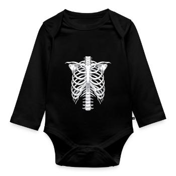 Skelett Halloween Kostüm - Baby Bio-Langarm-Body - Schwarz - Vorne