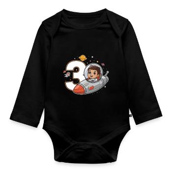 3rd Birrdday Astronaut Space Adventure for Boys - Baby Bio-Langarm-Body - Schwarz - Vorne