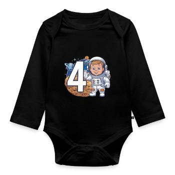 4th Birthday Astronaut Space Adventure for Boys - Baby Bio-Langarm-Body - Schwarz - Vorne