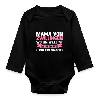 Mom of twins - Organic Longsleeve Baby Bodysuit - black - Front