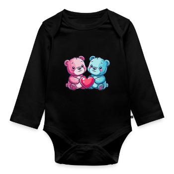 Bär Paar Liebe Valentinstag - Baby Bio-Langarm-Body - Schwarz - Vorne