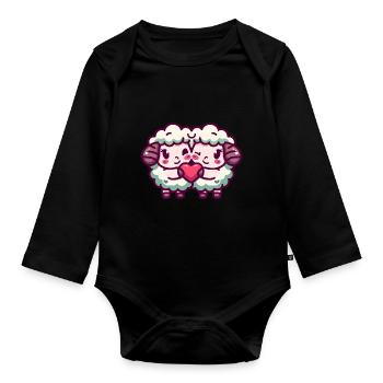 Schaf Paar Liebe Valentinstag - Baby Bio-Langarm-Body - Schwarz - Vorne