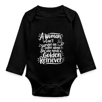 a woman can't survive on coffee - Organic Longsleeve Baby Bodysuit - black - Front