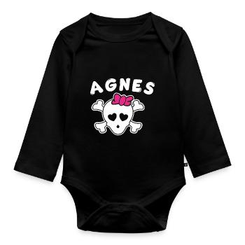 Pirate Agnes Design for Girls and Women - Organic Longsleeve Baby Bodysuit - black - Front